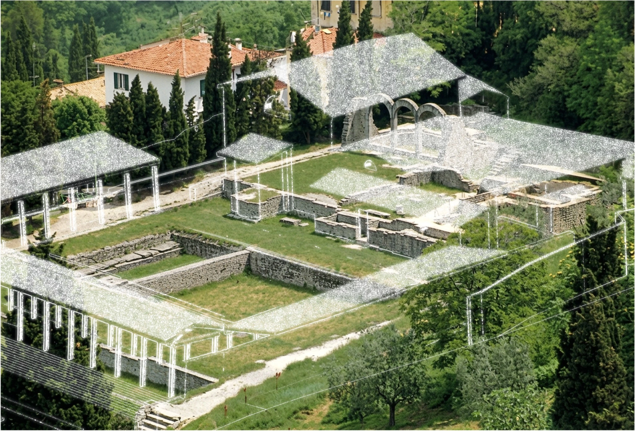 Le terme, dall’alto: Modello 3D