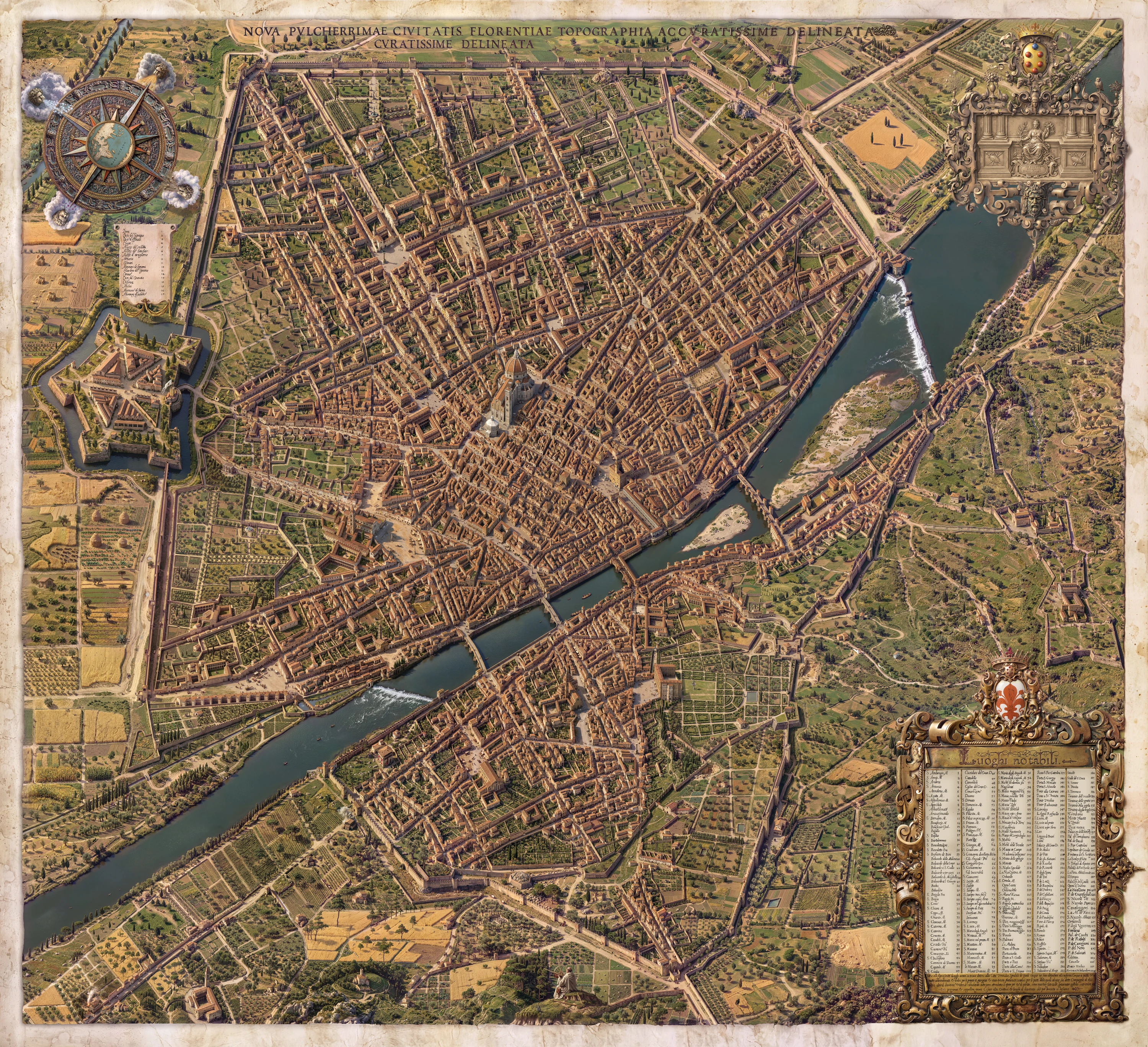 La ricostruzione della Firenze di Buonsignori: la città, l’Arno, le mura e la campagna
